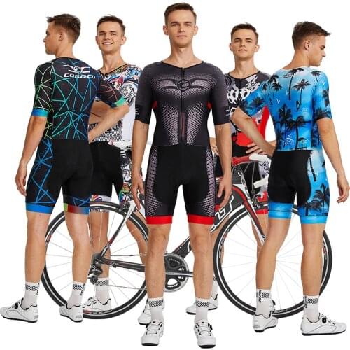 CODBCO 2021 Mens Triathlon Short Sleeve Cycling Jersey Sets Skinsuit Maillot Ropa Ciclismo Bicycle Clothing One Piece Jumpsuit