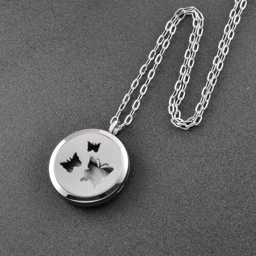 KLH0168 3 Butterfly Essential Oil Diffuser Necklace For Women Men Aromatherapy Pendant Stainless Steel Floating Charm Locket