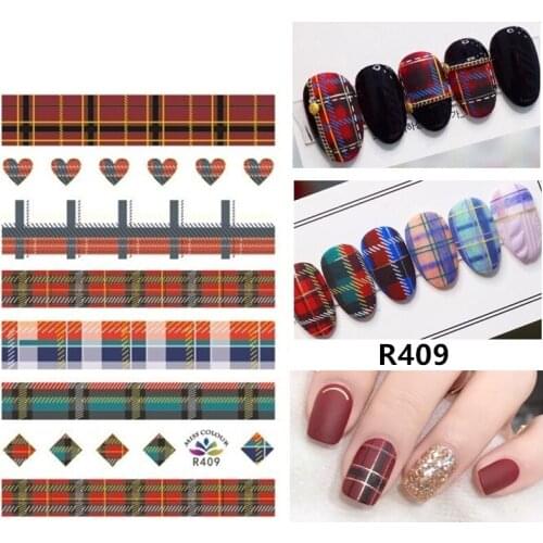 3D Nail Sticker Autumn Small Compact Adhesive Sticker Lattice Stripe Love Heart-shaped Stickers for Manicure Nail Art Decoration