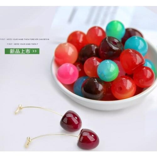 6pcs Japanese Fashion Resin Red Cherry Fruit Simple Perforated Beads Earrings For Women Sweet Pendant Diy Jewelry Accessories