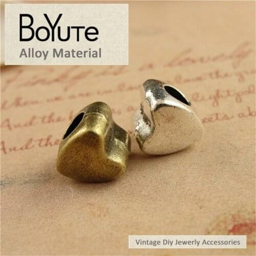 BoYuTe (100 Pieces/Lot) 9*8*7MM Antique Bronze Silver Plated Vintage Heart Beads Big Hole Leather Beads for Jewelry Materials