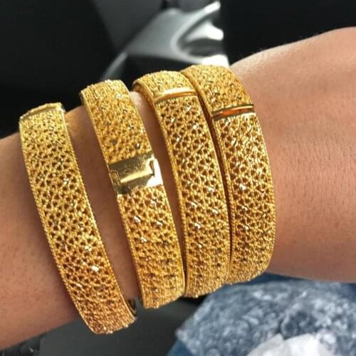 Dubai Gold Color Flower Bracelet&Bangles for Women Girl Islam Muslim Arab Middle Eastern Wedding Copper Jewelry Bangle
