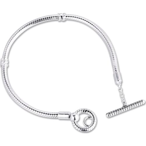 Signature Moments T-Bar Snake Chain Bracelets 100% 925 Sterling Silver Jewelry Free Shipping