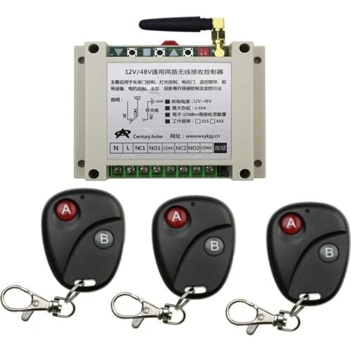 DC 12V 24V 36V 48V 8A 2CH RF Wireless Remote Control 1 * Receiver & 3* Transmitter