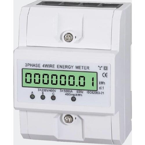 Din type 3 phase 4 wire energy meter 3P4W LCD display 3x220V/380V 3x230V/400V 3x5(80)A Din kwh meter