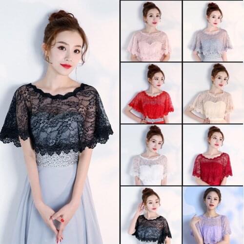 Women Applique Evening Lace Thin Cape O-Neck Solid Soft Elegant Formal Cape Wedding Shawl Elegant Celebrity Accessory