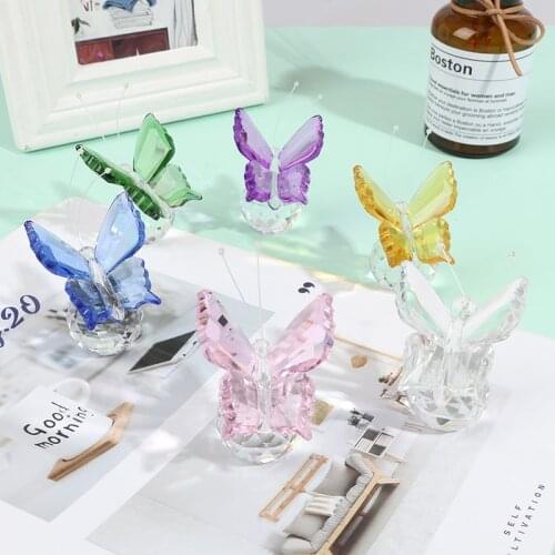 6 Colors Crystal Butterfly Figurine Animal Ornaments Crafts Glass Paperweight Home Wedding Decoration Miniature Souvenir Gifts