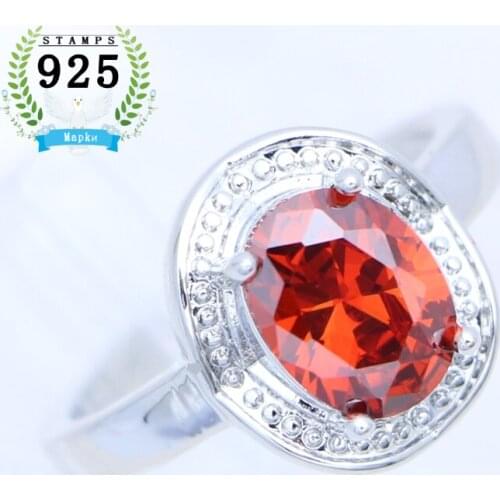 Garnet Ring for Women 925 Sterling Silver Adjustable Size Ring Oval Cubic Zirconia Girl Birthday Gift