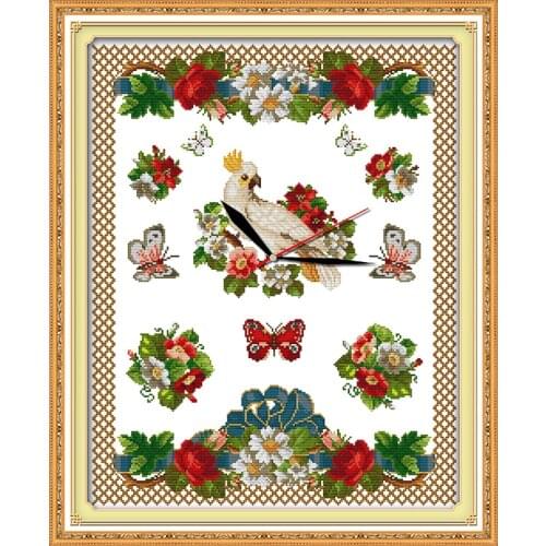 Joy Sunday DIY Cross Stitch Kits Sets Handmade Needlework Chinese Embroidery Floral Clock Pattern Rose Cross-Stitching Paintings