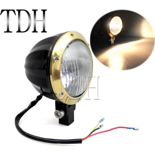 Black Brass Motorcycle Classic Vintage Headlight H4 12V 55/60W HI/LO Beam 4" Headlamp For Harley Chopper Cafe Racer Bobber