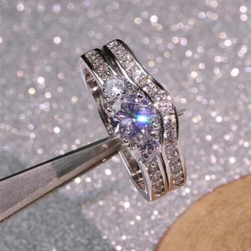 Female Crystal White Round Women Ring Bridal Set Brand Luxury Promise Engagement Ring Vintage Bridal Wedding Rings Women