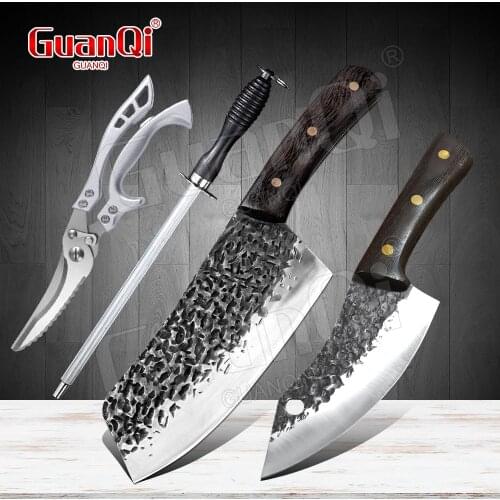 Wood Handle Handmade Forged Kitchen Knife Meat Cleaver Butcher Fish Knife Boning Knife Kitchen Chopping Slicing Chef Knife