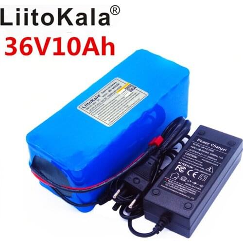 LiitoKala New 36v 42 lithium battery 10ah lithium ion battery 18650V 10000 mAh 10s4p bms large capacity electric bicycle charger