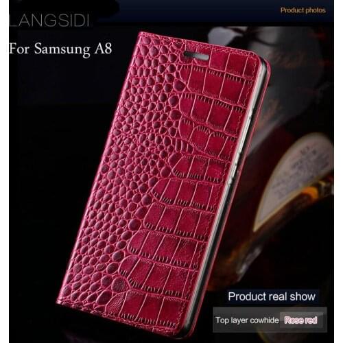 Luxury brand mobile phone case genuine leather crocodile Flat texture phone case For Samsung Galaxy A8 handmade phone case