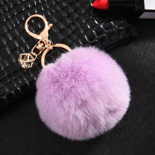 Cute 6/8CM Pompom Keychain Round Ball Pom Pom Faux Rabbit Fur Key Chain Trinket Car Bag Bell Key Ring Gift Porte Clef