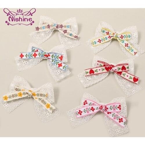 Fashion Embroidered Flowers Bows Toddler Bangs Hairpins Cute Lace Bowknot Hair Clips Princess Headwear DIY Clothing Decoration