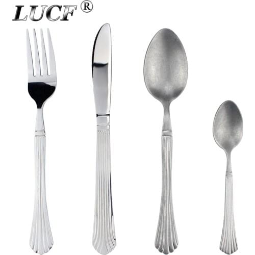LUCF Royal Vintage Style Stainless Steel Western Archaistic Metal Cutlery Retro Texture Dinnerware tableware for Kitchen Home