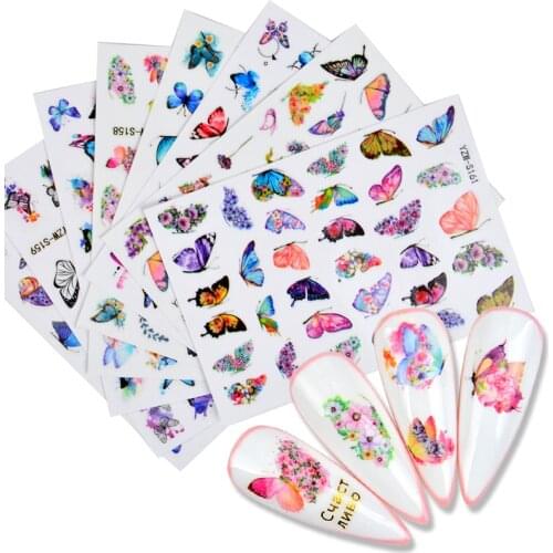 1pcs Nail Art Flowers Stickers Butterfly Decals Leaf 3D Adhesive Butterfly Sliders For Nails Art Decorations Manicure