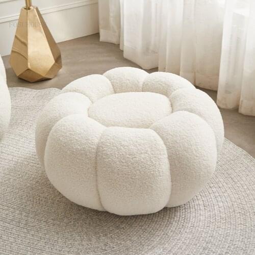 Modern Creative Low Stools Nordic Lamb Velvet Sofa Side Ottomans Living Room Furniture Round Single Stool Living Room Footstool