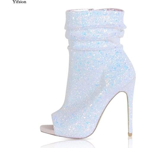 Olomm New Arrival Women Glitter Ankle Boots Sexy Thin High Heel Shoes Pointed Toe White Purple Party Shoes Women US Size 4-15