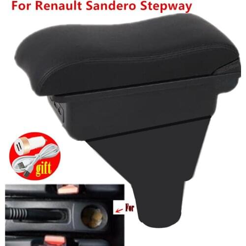 For Renault Sandero Stepway armrest box Interior Parts special Retrofit parts Car Armrest Center Storage box with USB LED light