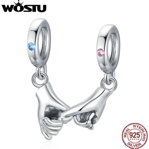 WOSTU 100% 925 Sterling Silver Pinky Swear Love Interlocking Fingers Couples Charm Fit Original Bracelet Jewelry Valentine Gift