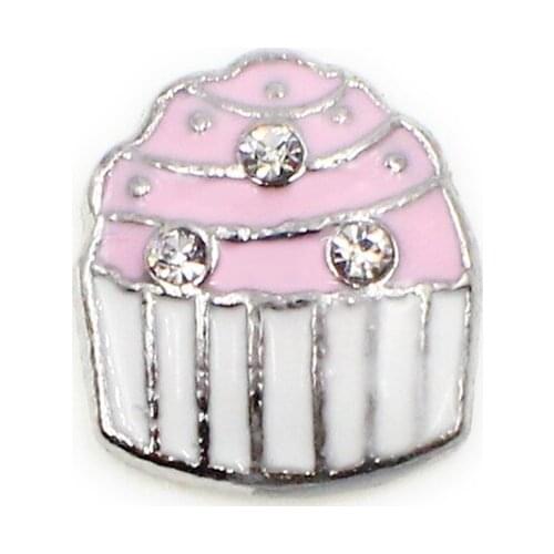 Pink Crystal Cake Floating Charms For Living Memory Glass Floating Locket Pendants Necklace DIY Accessories 10pcs/lot