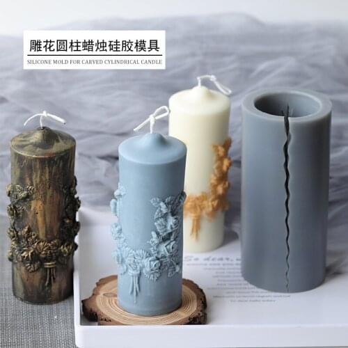 DIY Carved Cylindrical Candle Mold European Style Retro Flower Pattern Scented Candle Silicone Mold Candle Making Supplies