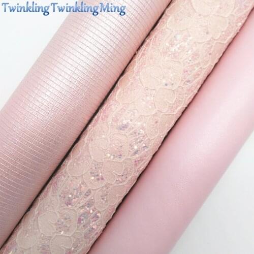 PINK Lace Glitter Fabirc, Faux Leather Fabric, Synthetic Leather Fabric Sheets For Bow A4 8"x11"Twinkling Ming XM504