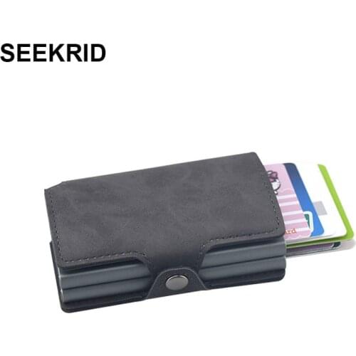Vintage Twin Aluminium Card Holder RFID Blocking Leather Business ID Metal Credit Cardholder Men Slim Double Layer Case Wallet