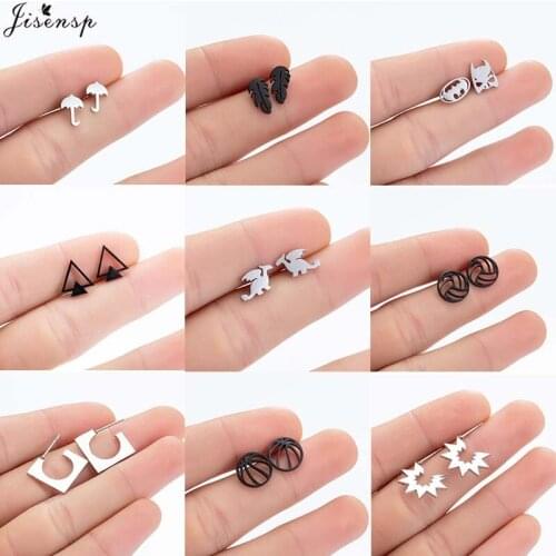 Jisensp Stainless Steel Earrings for Women Trendy Umbrella Basketball Triangle Dragon Earrings Geometric Jewelry Party Gift