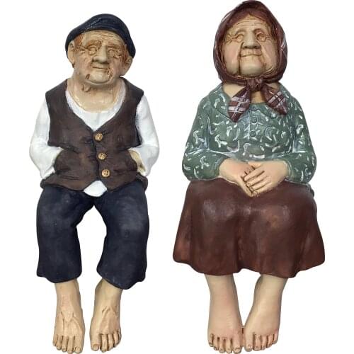Grandpa and Grandma Statue Wedding Anniversary Gift Pastoral Resin Figure Sculpture Living Room Home Bookcase Desktop Decoration