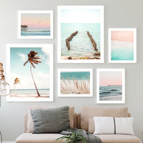 Tropical Landscape Seagull Beach Palm Reed Wall Art Canvas Painting Nordic Poster And Prints Wall Pictures For Living Room Decor