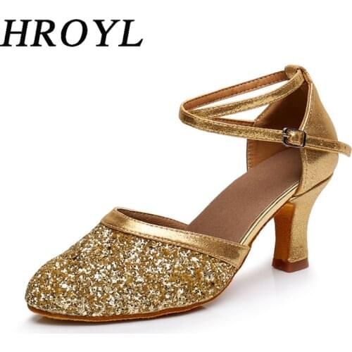 Dance Shoes Women With Sequins Latin Shoes Salsa Tango Dancing Shoes Black/Gold/Silver/Brown 5/7CM Heel Ballroom Dance Shoes