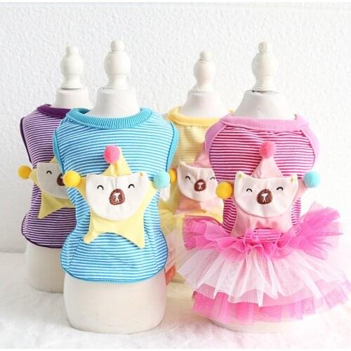 Vestido Cats Dress For Pet Dog Dress Vest Summer Striped Clown Disfraz Perro for Small Dogs Dresses Clothes for Pet Pink Blue