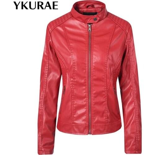 Womens Jackets PU Leather Jacket Fashion Stand Collar Women Coat Female Motorcycle Outwear Slim Casual Streetwear Coats FL070