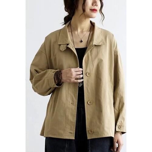 2021 Spring Autumn Windbreakers Womens Casual Wild Jacket Plus size Loose Shirts Coat Long Sleeve Single-breasted Jackets Tops