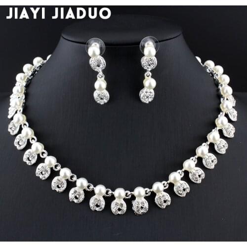 Jiayijiaduo Bridal jewelry sets simple fashion imitation pearl Silver color necklace for women wedding accessories Love gift