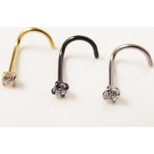 1 Piece Free shipping Gold Round Zircon Twist Screw Nose Ring Hoop Crystal Nose Rings Body Piercing Jewelry Stainless Steel