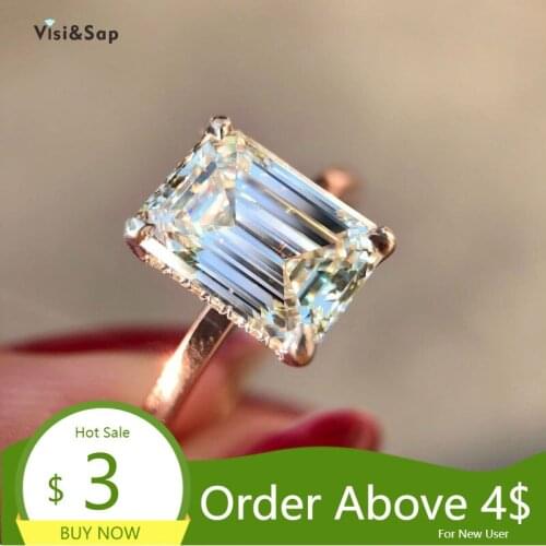 Visisap Classic Four Claw White Square Large Zircon Rings for Women Rose Gold Color Ring Anniversary Party Jewelry B2572