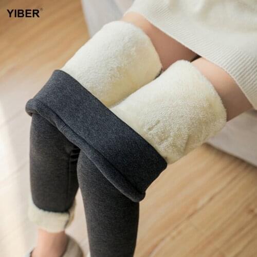 Sexy Women Pants Winter Skinny Thick Velvet Wool Fleece Leggins Trousers Lambskin Cashmere Pants Female Ankle-Length Trousers