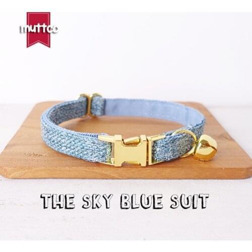 10pcs/lot MUTTCO retail with platinum high quality buckle collar for cat THE SKY BLUE SUIT design cat collar 2 sizes UCC071B