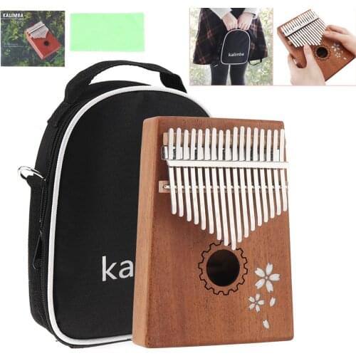 17 Keys Kalimba Single Board Mahogany Sakura Inlay Thumb Piano Set Mbira Mini Keyboard Instrument with Bag Accessories