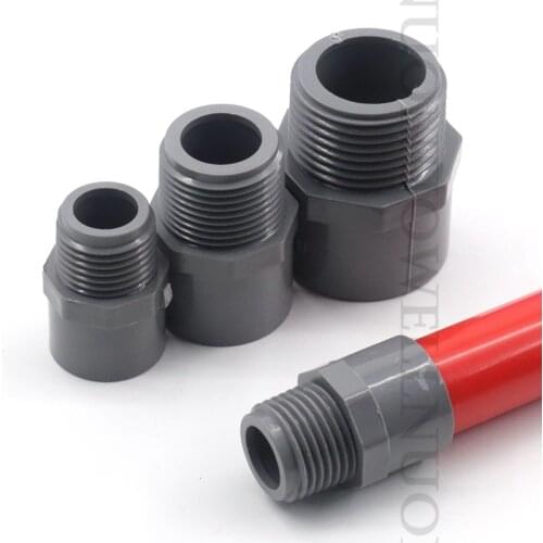 2pcs PVC 1/2" to 4'' Thread Connector 20/25~110mm PVC Pipe Connectors Water Supply Tube Joint Garden Irrigation Pipe Fittings