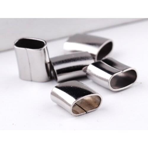 Reidgaller 20pcs flat licorice leather sliders spacer stainless steel jewelry connector charms diy bracelet making supplies