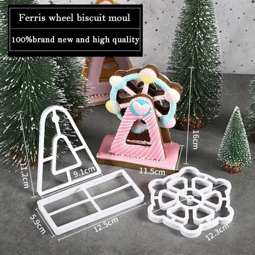 3pcs/set Ferris Wheel Plastic Biscuit Mold 3d Ferris Wheel Cookie Cutter Fondant Cake Baking Tool Mold Cake Decor Embossed Molds