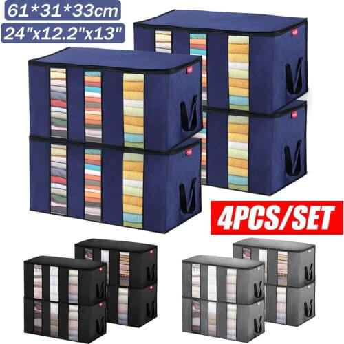 4pcs/set 3 Window Clothes Quilt Storage Bags Blanket Closet Sweater Organizer Box Sorting Pouches Clothes Cabinet Container Home