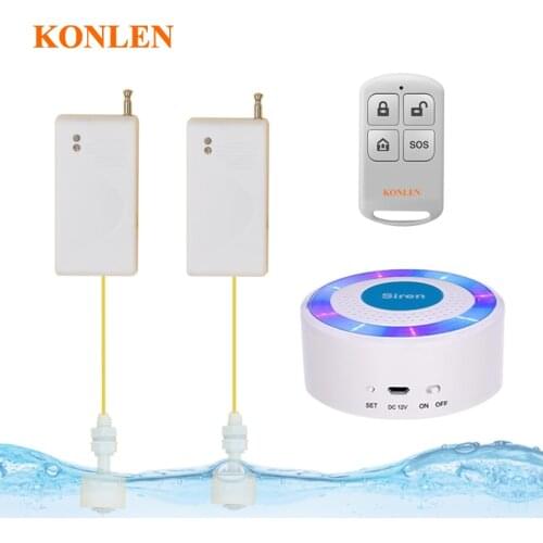 KONLEN Wireless Water Sensor Detector Siren Remote Control Bathroom Overflow Leakage Detection Strobe Siren Alarm System