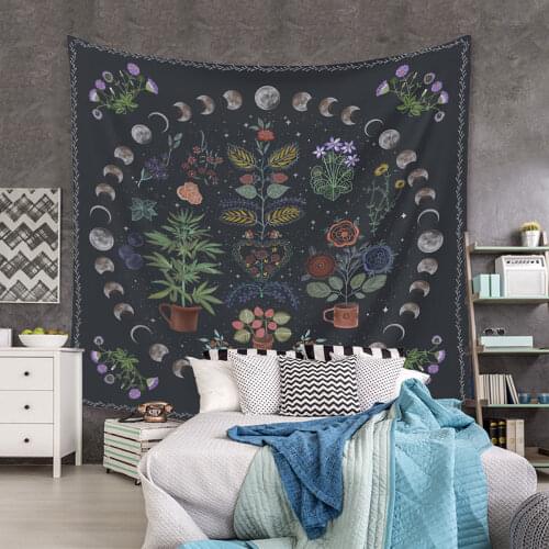 Bohemia Tapestry Moon Phase Wall Hanging Celestial Carpets Mandala Hippie Wall Botanical Tapestries Dorm House Decoration