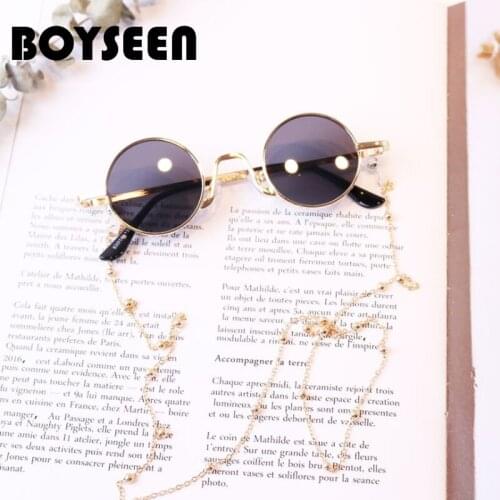 BOYSEEN Steampunk round Sunglasses with necklace child vintage brand design retro Boy girl Prince mirror UV400 FM1